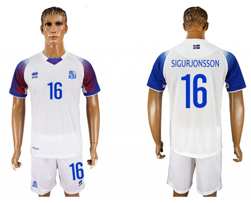 Iceland #16 Sigurjonsson Away Soccer Country Jersey